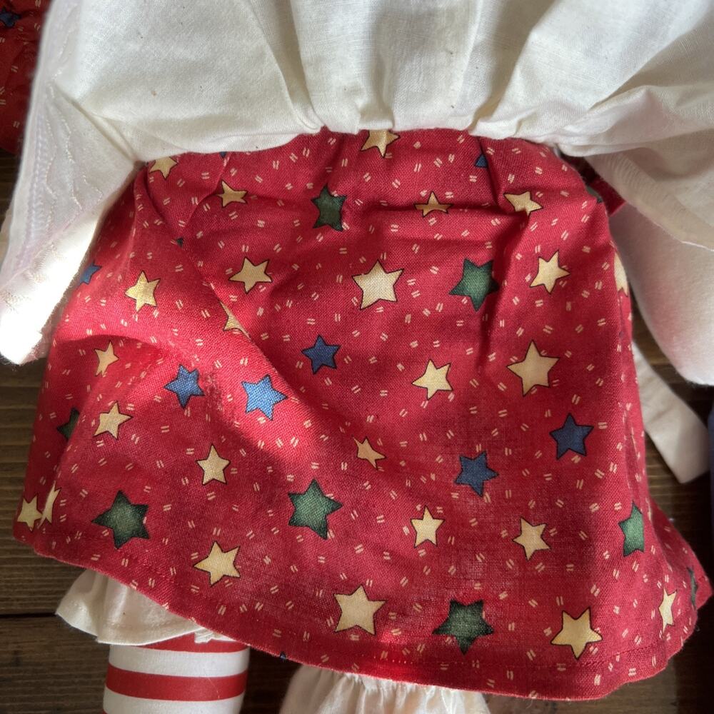 RARE RAGGEDY ANN & ANDY 18” RAG DOLL SET Handmade Red Dress W Stars & Apron VGUC - Picture 5 of 16